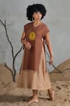 Shop_Coeur_Brown Embroidery Midi Dress With Bib Overlay _Online_at_Aza_Fashions