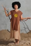 Buy_Coeur_Brown Embroidery Midi Dress With Bib Overlay _at_Aza_Fashions