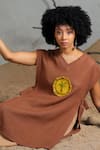Coeur_Brown Embroidery Midi Dress With Bib Overlay _at_Aza_Fashions