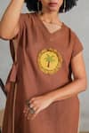 Buy_Coeur_Brown Embroidery Midi Dress With Bib Overlay 