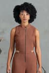 Coeur_Brown Embroidery Open Neck Knitted Cotton Jumpsuit _Online_at_Aza_Fashions