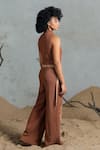 Coeur_Brown Embroidery Open Neck Knitted Cotton Jumpsuit _at_Aza_Fashions