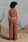 Shop_Coeur_Brown Embroidery Open Neck Knitted Cotton Jumpsuit _at_Aza_Fashions