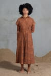 Buy_Coeur_Brown Embroidery Collared Organic Cotton Midi Dress With Overlay _Online_at_Aza_Fashions
