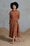 Buy_Coeur_Brown Embroidery Collared Organic Cotton Midi Dress With Overlay _at_Aza_Fashions