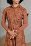Shop_Coeur_Brown Embroidery Collared Organic Cotton Midi Dress With Overlay _Online_at_Aza_Fashions
