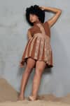 Coeur_Brown Cotton, Net High Neck Knitted Skirt Set _Online_at_Aza_Fashions