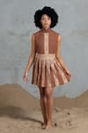 Buy_Coeur_Brown Cotton, Net High Neck Knitted Skirt Set _at_Aza_Fashions
