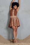 Coeur_Brown Cotton, Net High Neck Knitted Skirt Set _at_Aza_Fashions