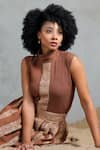 Shop_Coeur_Brown Cotton, Net High Neck Knitted Skirt Set 