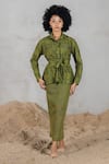 Buy_Coeur_Green Cotton, Net Embroidery Collared Knitted Skirt Set _at_Aza_Fashions