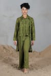 Buy_Coeur_Green Embroidery Collared Shirt Pant Set _at_Aza_Fashions