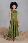Buy_Coeur_Green Cotton Fabric Flowers Asymmetric Knitted Midi Dress _Online_at_Aza_Fashions