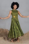 Shop_Coeur_Green Cotton Fabric Flowers Asymmetric Knitted Midi Dress _Online_at_Aza_Fashions