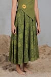 Coeur_Green Cotton Fabric Flowers Asymmetric Knitted Midi Dress _at_Aza_Fashions