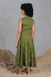 Shop_Coeur_Green Cotton Fabric Flowers Asymmetric Knitted Midi Dress _at_Aza_Fashions