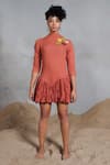 Buy_Coeur_Orange Cotton Applique High Neck Padded Organic Dress _Online_at_Aza_Fashions