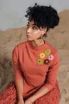 Coeur_Orange Cotton Applique High Neck Padded Organic Dress _at_Aza_Fashions