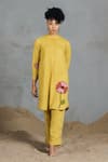 Buy_Coeur_Yellow Cotton Embroidery Collared Organic Kurta Set _at_Aza_Fashions