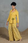 Coeur_Yellow Embroidery Collared Organic Cotton Pant Set _Online_at_Aza_Fashions