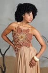 Coeur_Brown Beads, Embroidery Organic Cotton Crepe Midi Dress _Online_at_Aza_Fashions