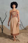 Buy_Coeur_Brown Beads, Embroidery Organic Cotton Crepe Midi Dress _at_Aza_Fashions