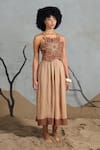 Shop_Coeur_Brown Beads, Embroidery Organic Cotton Crepe Midi Dress _at_Aza_Fashions