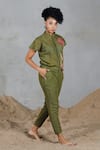 Shop_Coeur_Green Embroidery High Neck Cotton Knitted Net Pant Set _Online_at_Aza_Fashions