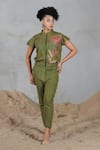 Coeur_Green Embroidery High Neck Cotton Knitted Net Pant Set _at_Aza_Fashions