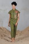 Buy_Coeur_Green Embroidery High Neck Cotton Knitted Net Pant Set _at_Aza_Fashions