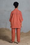 Shop_Coeur_Orange Embroidery Collared Organic Cotton Shirt And Pant Set _at_Aza_Fashions