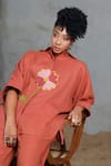Coeur_Orange Embroidery Collared Organic Cotton Shirt And Pant Set _at_Aza_Fashions