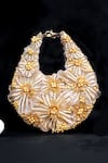 Clutch'D_Gold Beads, Sequins Champagne Floral Handbag _Online_at_Aza_Fashions