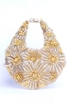Buy_Clutch'D_Gold Beads, Sequins Champagne Floral Handbag _Online_at_Aza_Fashions
