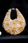Shop_Clutch'D_Gold Beads, Sequins Champagne Floral Handbag _Online_at_Aza_Fashions