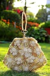 Buy_Clutch'D_Gold Beads, Stones Beaded Floral Handbag _at_Aza_Fashions