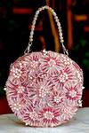 Clutch'D_Pink Beads, Sequins, Pearls Embellished Floral Handbag _at_Aza_Fashions