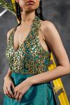 Shop_Vandana Sethi_Green Silk Gota Patti Halter Neck Rama Kurta Set 