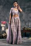 Shop_Vandana Sethi_Lavender Denim, Silk Mirrors V-neck Embroidered Sharara Set _Online_at_Aza_Fashions