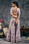 Vandana Sethi_Lavender Denim, Silk Mirrors V-neck Embroidered Sharara Set _at_Aza_Fashions
