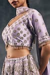 Buy_Vandana Sethi_Lavender Denim, Silk Mirrors V-neck Embroidered Sharara Set 