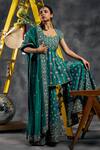 Buy_Vandana Sethi_Rust Silk Diamonds Square Neck Rama Green Embroidered Kurta Sharara Set _Online_at_Aza_Fashions