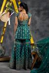 Vandana Sethi_Rust Silk Diamonds Square Neck Rama Green Embroidered Kurta Sharara Set _Online_at_Aza_Fashions
