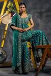 Buy_Vandana Sethi_Rust Silk Diamonds Square Neck Rama Green Embroidered Kurta Sharara Set _at_Aza_Fashions