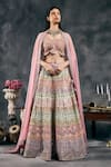 Buy_Vandana Sethi_Multi Color Silk Mirrors, Embroidery Round Neck Multi-color Lehenga Set _at_Aza_Fashions