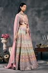 Vandana Sethi_Multi Color Silk Mirrors, Embroidery Round Neck Multi-color Lehenga Set _at_Aza_Fashions
