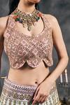 Shop_Vandana Sethi_Multi Color Silk Mirrors, Embroidery Round Neck Multi-color Lehenga Set 