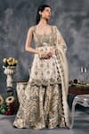 Buy_Vandana Sethi_Ivory Organza Embroidery, Mirrors Square Neck Kurta Set _at_Aza_Fashions