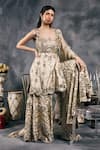 Vandana Sethi_Ivory Organza Embroidery, Mirrors Square Neck Kurta Set _Online