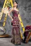 Vandana Sethi_Purple Silk Zari Square Neck Zardosi Embroidered Kurta Set _at_Aza_Fashions